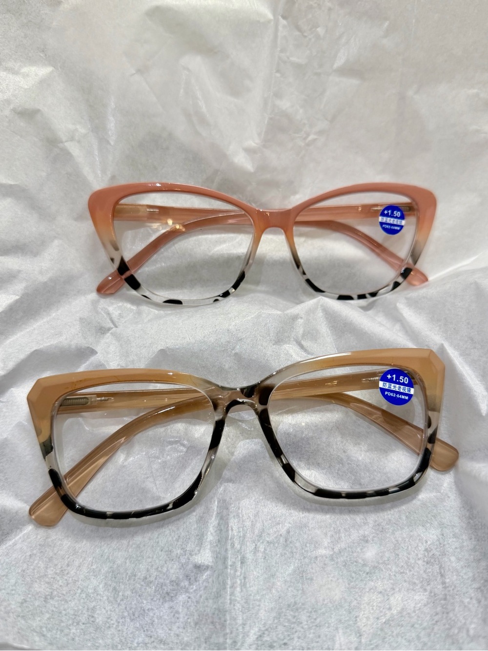 Reading Glasses Set of 2 (+1.50): Cat-Eye & Geometric in Pink & Nude Tortoise